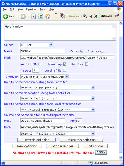 Mascot database maintenance utility